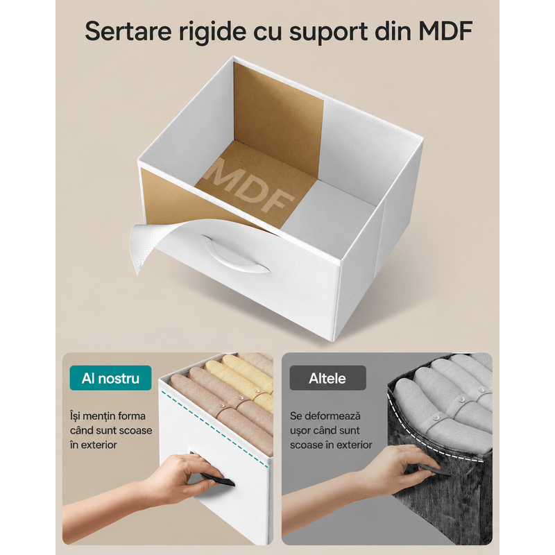Casa si Gradina - Mobilier - Comode si corpuri - Comode - Comoda cu 8 sertare textile cu structura MDF, cadru metalic, stil minimalist, 77x30x95 cm, alb - Infinity.ro