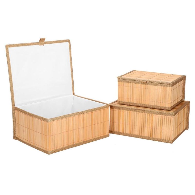 Casa si Gradina - Mobilier - Organizare si depozitare - Cutii depozitare - Set 3 cutii organizatoare din bambus, cu capac, diverse dimensiuni, maro - Infinity.ro