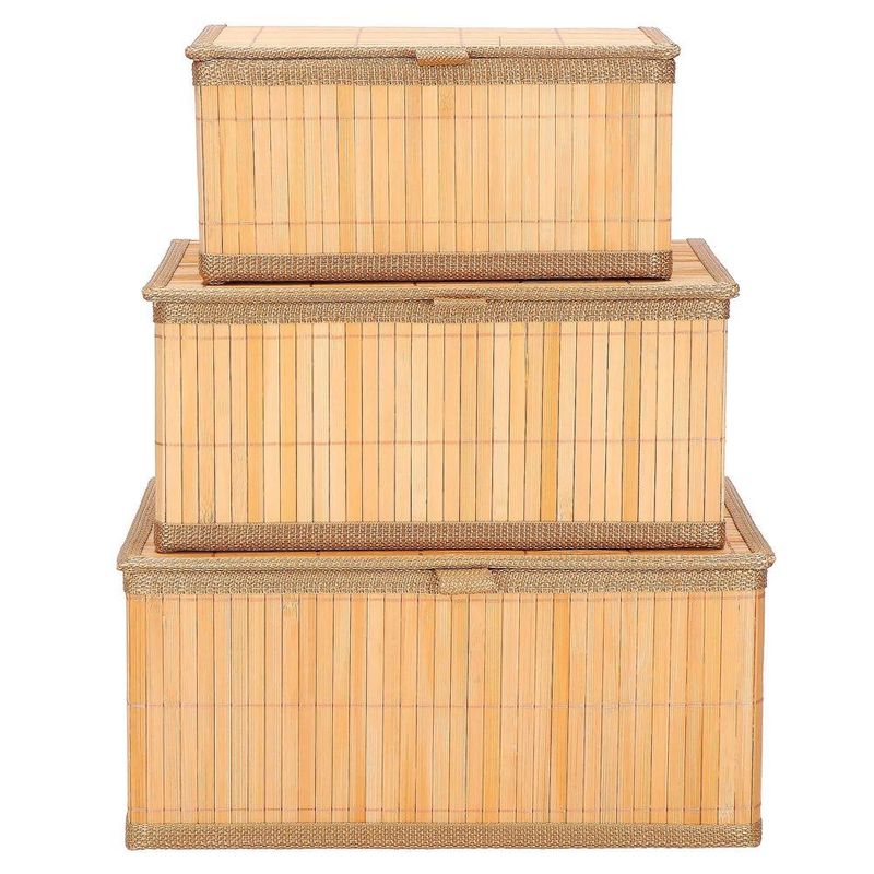 Casa si Gradina - Mobilier - Organizare si depozitare - Cutii depozitare - Set 3 cutii organizatoare din bambus, cu capac, diverse dimensiuni, maro - Infinity.ro