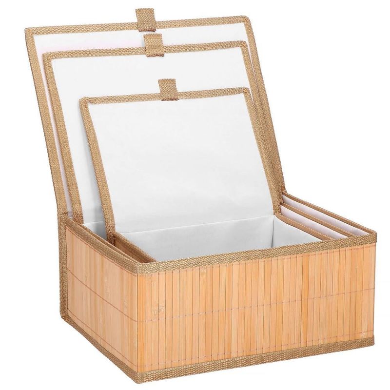 Casa si Gradina - Mobilier - Organizare si depozitare - Cutii depozitare - Set 3 cutii organizatoare din bambus, cu capac, diverse dimensiuni, maro - Infinity.ro