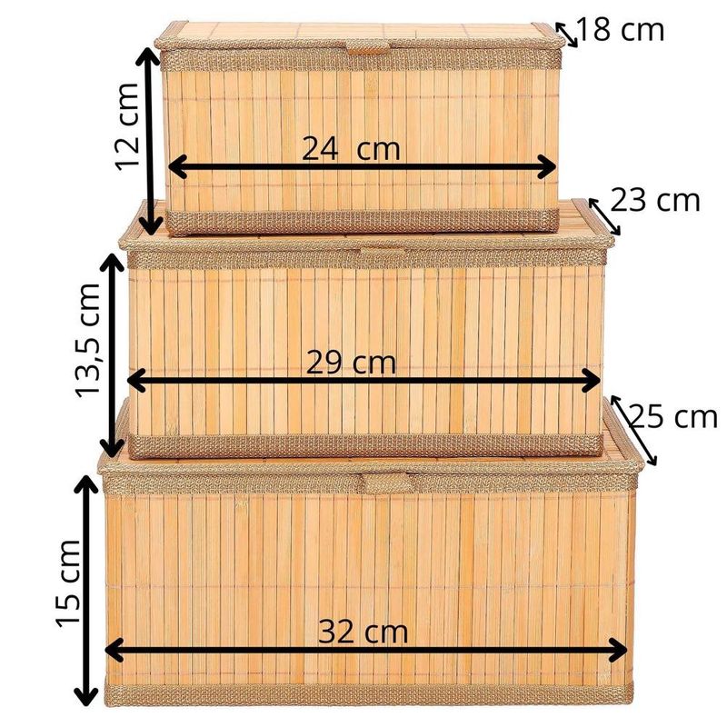 Casa si Gradina - Mobilier - Organizare si depozitare - Cutii depozitare - Set 3 cutii organizatoare din bambus, cu capac, diverse dimensiuni, maro - Infinity.ro