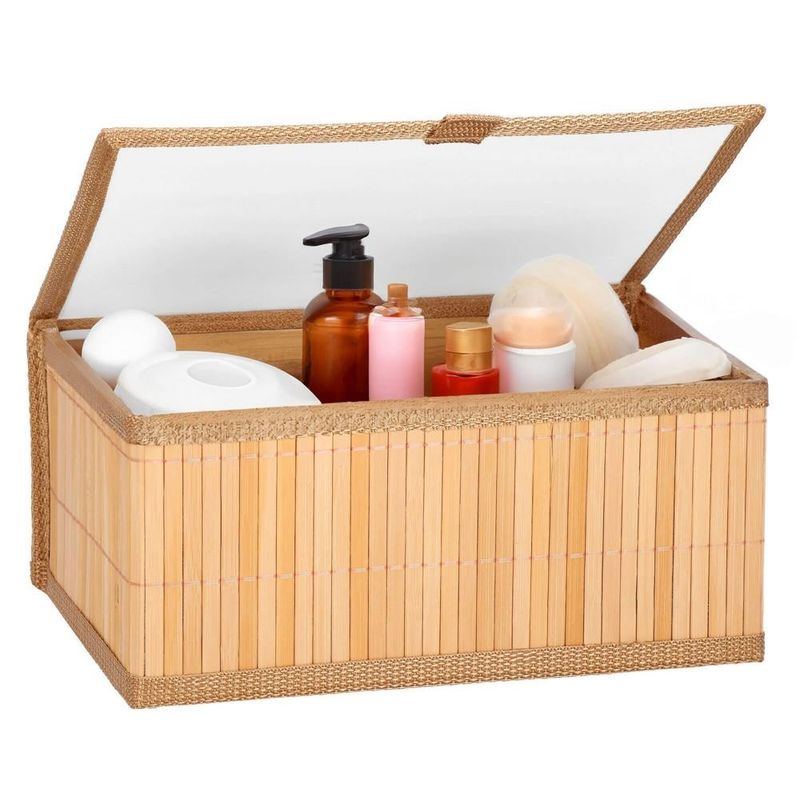 Casa si Gradina - Mobilier - Organizare si depozitare - Cutii depozitare - Set 3 cutii organizatoare din bambus, cu capac, diverse dimensiuni, maro - Infinity.ro