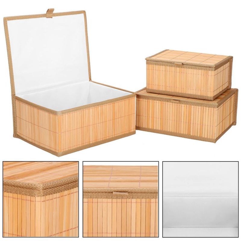 Casa si Gradina - Mobilier - Organizare si depozitare - Cutii depozitare - Set 3 cutii organizatoare din bambus, cu capac, diverse dimensiuni, maro - Infinity.ro