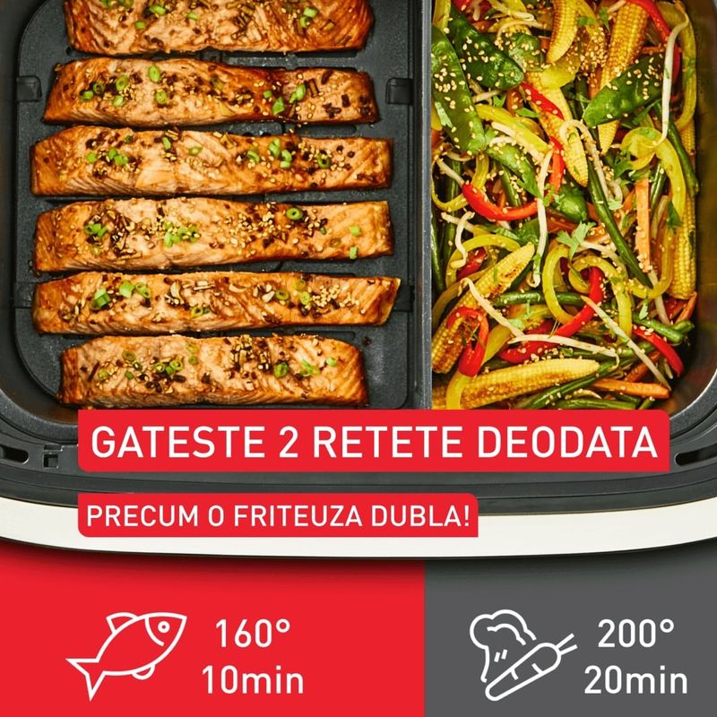 Electronice si Electrocasnice - Electrocasnice bucatarie - Aparate de gatit & desert - Friteuze - Friteuza dubla cu aer cald Tefal Dual Easy Fry Flex EY9228E0, 2700W, 9L, 7 programe, cuva dubla, accesoriu FlexCook - Infinity.ro