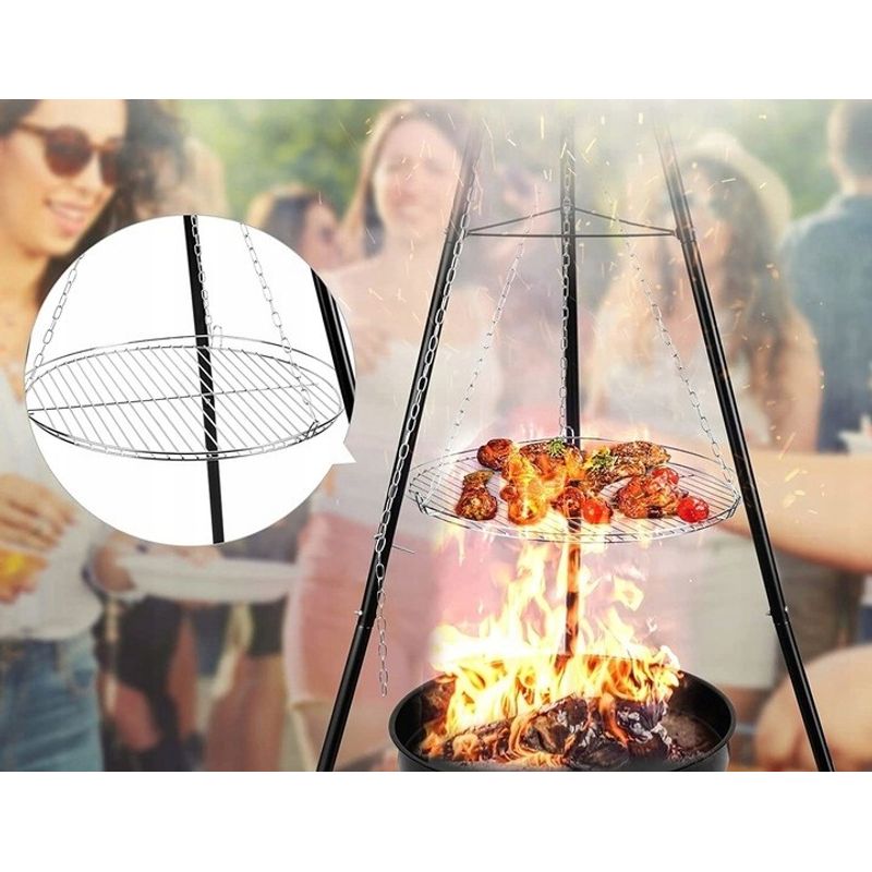 Casa si Gradina - Gradina si terasa - Gratare si accesorii - Gratare de gradina - Gratar metalic, cu trepied si tava de gatire suspendata, reglabil, 147x95cm - Infinity.ro