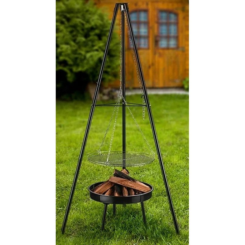 Casa si Gradina - Gradina si terasa - Gratare si accesorii - Gratare de gradina - Gratar metalic, cu trepied si tava de gatire suspendata, reglabil, 147x95cm - Infinity.ro