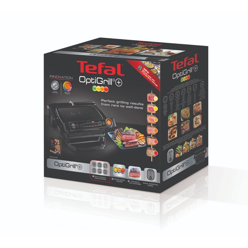 Electronice si Electrocasnice - Electrocasnice bucatarie - Aparate de gatit & desert - Gratare electrice - Gratar electric Tefal OptiGrill+ XL GC722834, 9 programe, indicator gatire, senzor automat, mod manual 4 nivele, placi - Infinity.ro