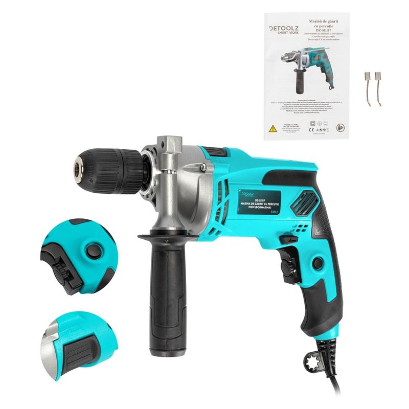 Casa si Gradina - Constructii - Scule electrice si accesorii - Masini de gaurit si insurubat - Masina de gaurit cu percutie 910W (bormasina), Mandrina cu coroana dintata, Limitator de adancime reglabil - Infinity.ro