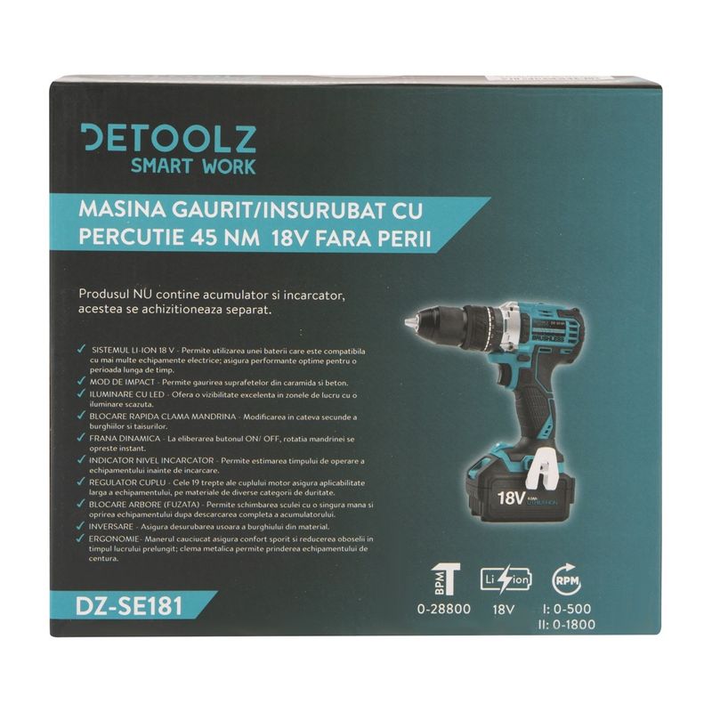 Casa si Gradina - Constructii - Scule electrice si accesorii - Masini de gaurit si insurubat - Masina gaurit/insurubat percutie 45Nm 18V fara perii - Infinity.ro