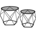 Casa si Gradina - Mobilier - Mese si birouri - Masute de cafea - Set de 2 mese de cafea rotunde, cadru otel si blat detasabil din sticla, 40cm si 50cm, negru - Infinity.ro