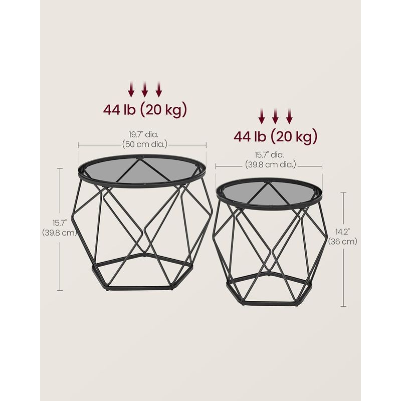 Casa si Gradina - Mobilier - Mese si birouri - Masute de cafea - Set de 2 mese de cafea rotunde, cadru otel si blat detasabil din sticla, 40cm si 50cm, negru - Infinity.ro