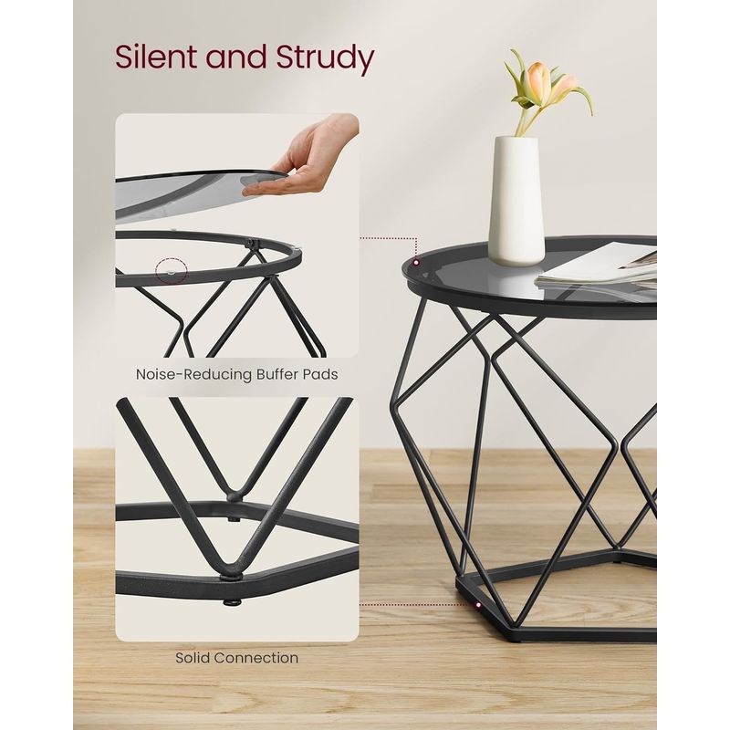 Casa si Gradina - Mobilier - Mese si birouri - Masute de cafea - Set de 2 mese de cafea rotunde, cadru otel si blat detasabil din sticla, 40cm si 50cm, negru - Infinity.ro