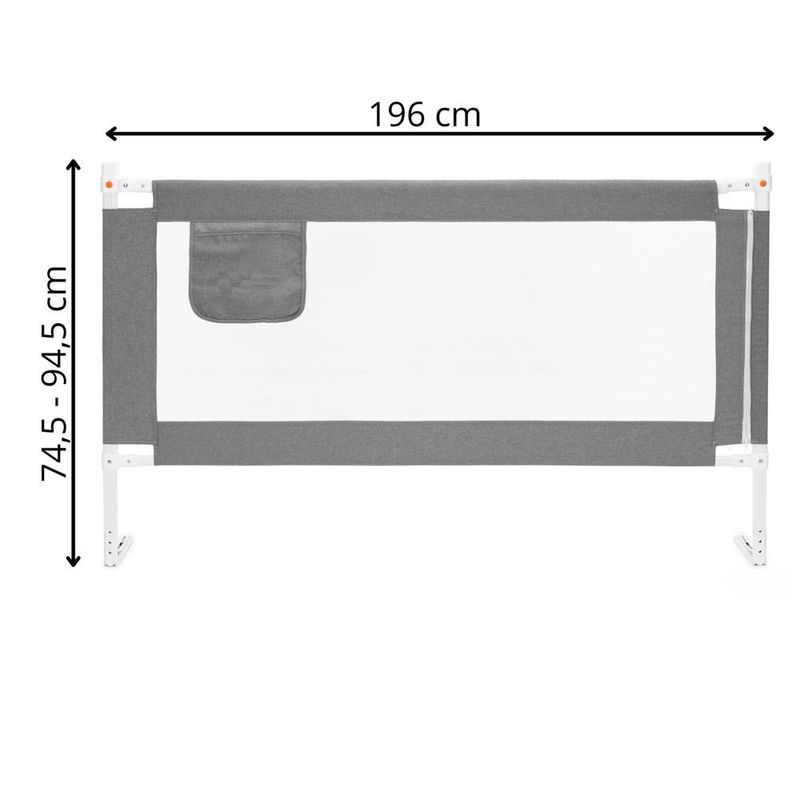 Casa si Gradina - Mobilier - Mobilier copii - Sisteme de siguranta - Bariera siguranta pat copii reglabila inaltime 75-95 cm, 196 cm latime, plasa respirabila, gri - Infinity.ro