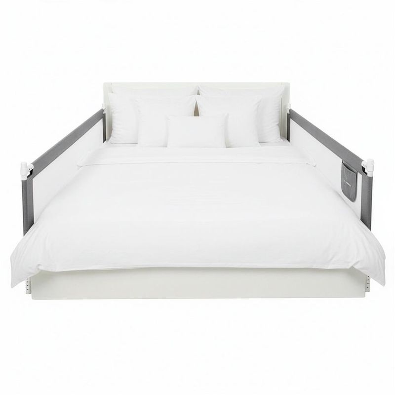 Casa si Gradina - Mobilier - Mobilier copii - Sisteme de siguranta - Bariera siguranta pat copii reglabila inaltime 75-95 cm, 196 cm latime, plasa respirabila, gri - Infinity.ro