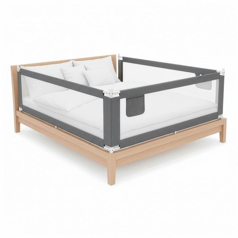 Casa si Gradina - Mobilier - Mobilier copii - Sisteme de siguranta - Bariera siguranta pat copii reglabila inaltime 75-95 cm, 196 cm latime, plasa respirabila, gri - Infinity.ro
