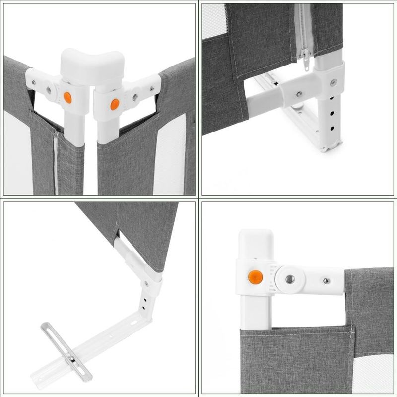 Casa si Gradina - Mobilier - Mobilier copii - Sisteme de siguranta - Bariera siguranta pat copii reglabila inaltime 75-95 cm, 196 cm latime, plasa respirabila, gri - Infinity.ro