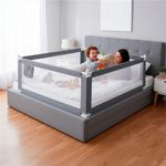 Casa si Gradina - Mobilier - Mobilier copii - Sisteme de siguranta - Bariera siguranta pat copii reglabila inaltime 75-95 cm, 196 cm latime, plasa respirabila, gri - Infinity.ro