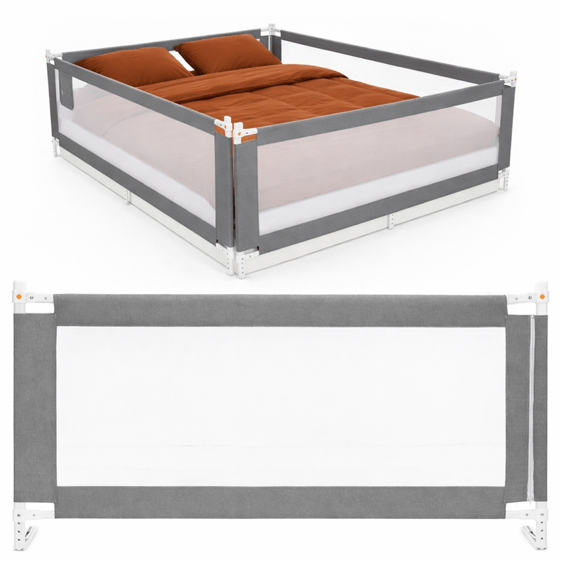 Casa si Gradina - Mobilier - Mobilier copii - Sisteme de siguranta - Bariera siguranta pat copii reglabila inaltime 75-95 cm, 196 cm latime, plasa respirabila, gri - Infinity.ro