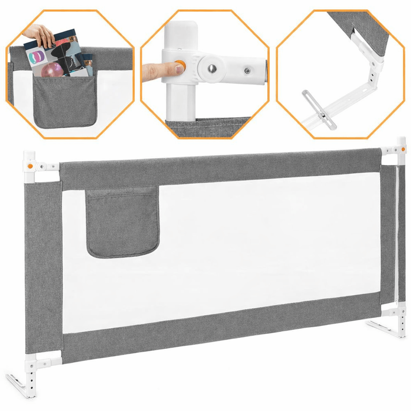 Casa si Gradina - Mobilier - Mobilier copii - Sisteme de siguranta - Bariera siguranta pat copii reglabila inaltime 75-95 cm, 158 cm latime, plasa respirabila, gri - Infinity.ro