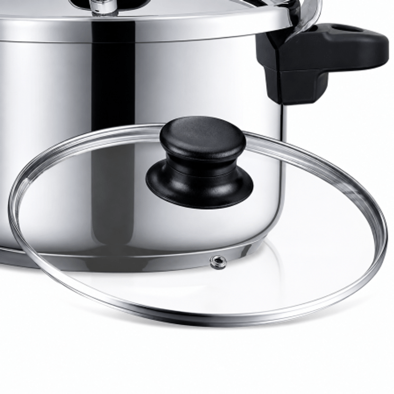 Casa si Gradina - Bucatarie si vesela - Vase pentru gatit - Oale sub presiune - Oala sub presiune 2-in-1 HAEGER INOX PLUS, 24 cm, Capacitate 10L, otel inoxidabil de inalta calitate, Capac suplimentar - Infinity.ro