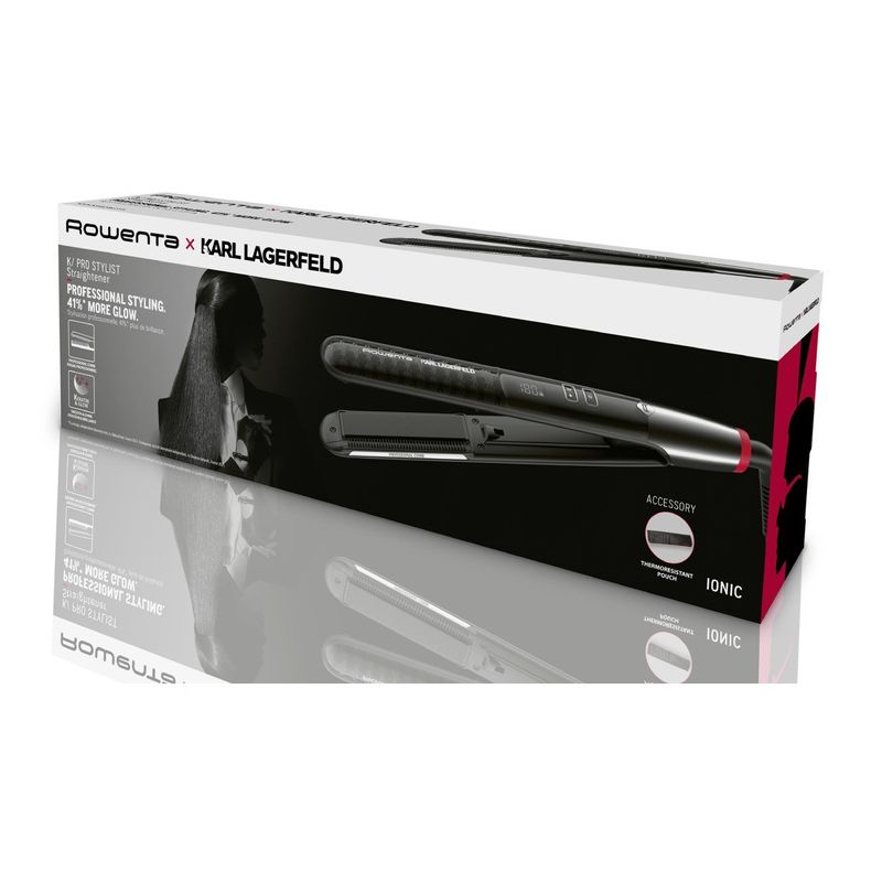 Ingrijire personala si Cosmetice - Aparate & accesorii ingrijire personala - Hair styling - Placi de indreptat parul - Placa de par Rowenta X Karl Lagerfeld SF466LF0, invelis Keratin & Glow, placi flotante, 140 - 210 grade, ecran LCD - Infinity.ro