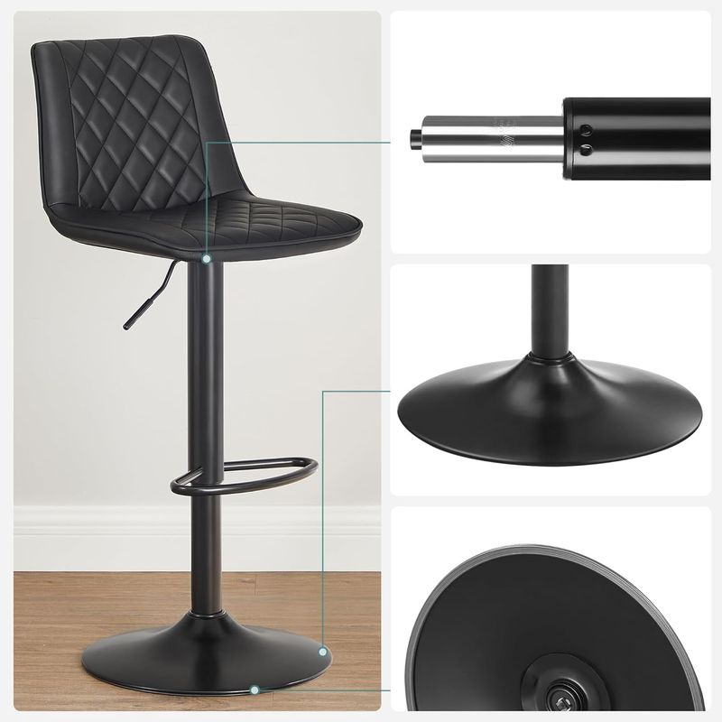 Casa si Gradina - Mobilier - Scaune si fotolii - Scaune - Set de 2 scaune de bar, cu spatar, reglabile in inaltime, tapitat cu PU, 47x51x(89-109)cm, negru - Infinity.ro