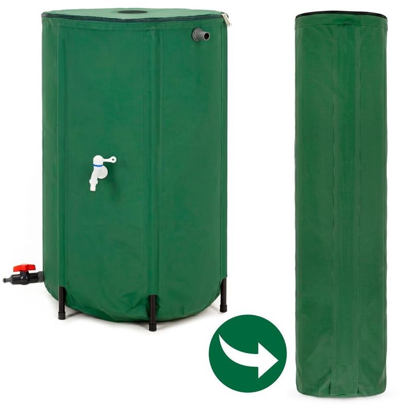 Casa si Gradina - Gradinarit si plante - Instalatii si accesorii pentru irigatii - Accesorii irigare - Rezervor pliabil pentru colectarea apei de ploaie, 250 L, PVC 1000D, cu 2 robinete si sistem preaplin, verde - Infinity.ro