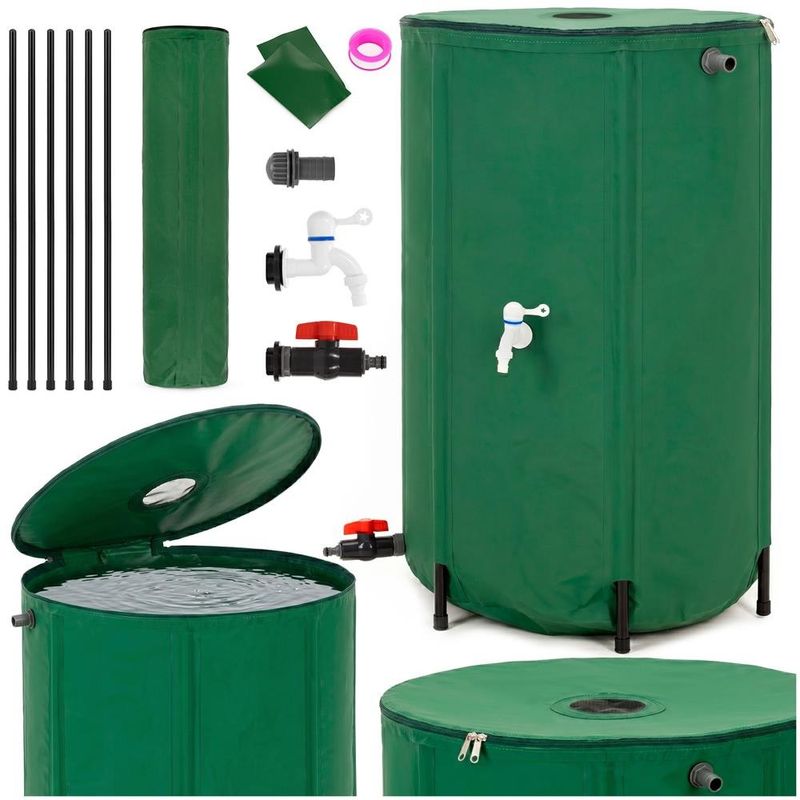Casa si Gradina - Gradinarit si plante - Instalatii si accesorii pentru irigatii - Accesorii irigare - Rezervor pliabil pentru colectarea apei de ploaie, 250 L, PVC 1000D, cu 2 robinete si sistem preaplin, verde - Infinity.ro