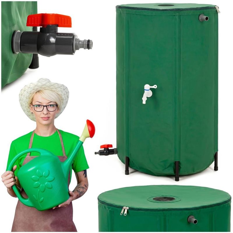 Casa si Gradina - Gradinarit si plante - Instalatii si accesorii pentru irigatii - Accesorii irigare - Rezervor pliabil pentru colectarea apei de ploaie, 250 L, PVC 1000D, cu 2 robinete si sistem preaplin, verde - Infinity.ro