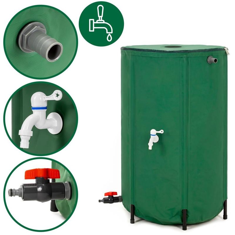 Casa si Gradina - Gradinarit si plante - Instalatii si accesorii pentru irigatii - Accesorii irigare - Rezervor pliabil pentru colectarea apei de ploaie, 250 L, PVC 1000D, cu 2 robinete si sistem preaplin, verde - Infinity.ro