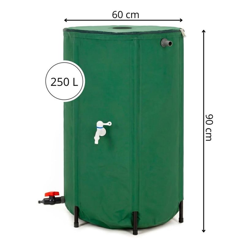 Casa si Gradina - Gradinarit si plante - Instalatii si accesorii pentru irigatii - Accesorii irigare - Rezervor pliabil pentru colectarea apei de ploaie, 250 L, PVC 1000D, cu 2 robinete si sistem preaplin, verde - Infinity.ro