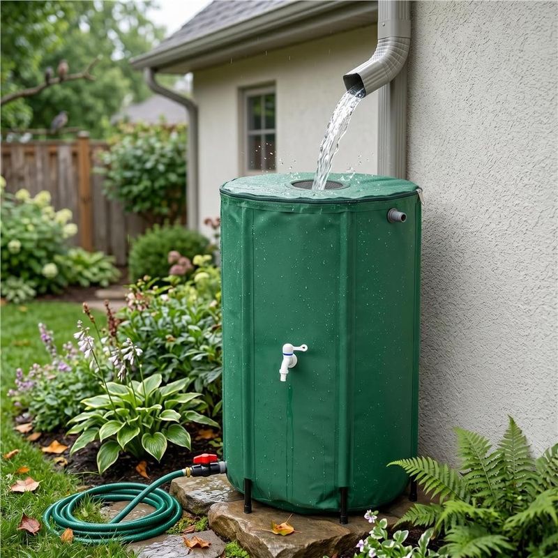 Casa si Gradina - Gradinarit si plante - Instalatii si accesorii pentru irigatii - Accesorii irigare - Rezervor pliabil pentru colectarea apei de ploaie, 250 L, PVC 1000D, cu 2 robinete si sistem preaplin, verde - Infinity.ro