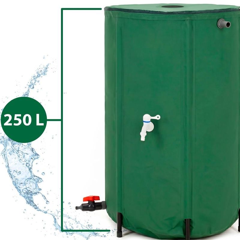 Casa si Gradina - Gradinarit si plante - Instalatii si accesorii pentru irigatii - Accesorii irigare - Rezervor pliabil pentru colectarea apei de ploaie, 250 L, PVC 1000D, cu 2 robinete si sistem preaplin, verde - Infinity.ro