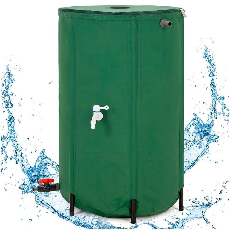 Casa si Gradina - Gradinarit si plante - Instalatii si accesorii pentru irigatii - Accesorii irigare - Rezervor pliabil pentru colectarea apei de ploaie, 250 L, PVC 1000D, cu 2 robinete si sistem preaplin, verde - Infinity.ro