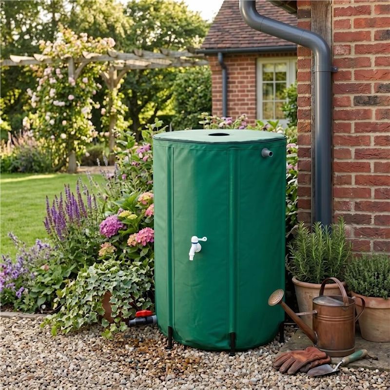 Casa si Gradina - Gradinarit si plante - Instalatii si accesorii pentru irigatii - Accesorii irigare - Rezervor pliabil pentru colectarea apei de ploaie, 250 L, PVC 1000D, cu 2 robinete si sistem preaplin, verde - Infinity.ro