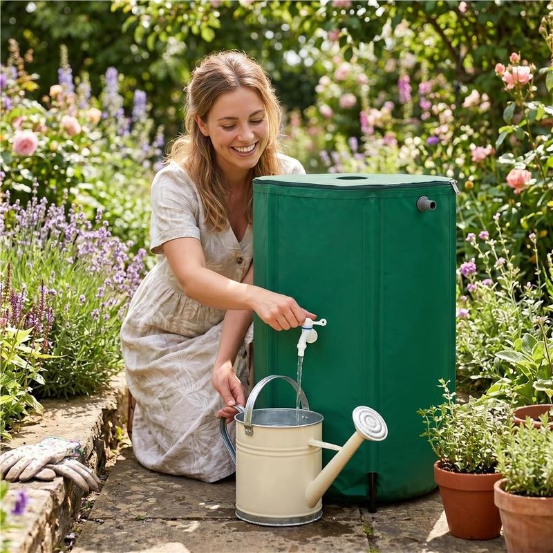 Casa si Gradina - Gradinarit si plante - Instalatii si accesorii pentru irigatii - Accesorii irigare - Rezervor pliabil pentru colectarea apei de ploaie, 250 L, PVC 1000D, cu 2 robinete si sistem preaplin, verde - Infinity.ro