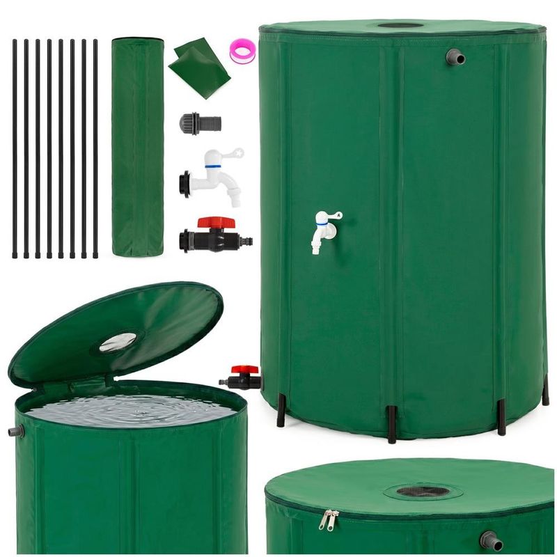 Casa si Gradina - Gradinarit si plante - Instalatii si accesorii pentru irigatii - Accesorii irigare - Rezervor pliabil pentru colectarea apei de ploaie, 500 L, PVC 1000D, cu 2 robinete si sistem preaplin, verde - Infinity.ro