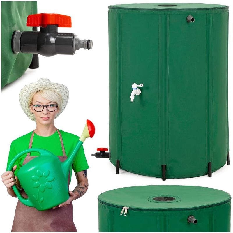 Casa si Gradina - Gradinarit si plante - Instalatii si accesorii pentru irigatii - Accesorii irigare - Rezervor pliabil pentru colectarea apei de ploaie, 500 L, PVC 1000D, cu 2 robinete si sistem preaplin, verde - Infinity.ro