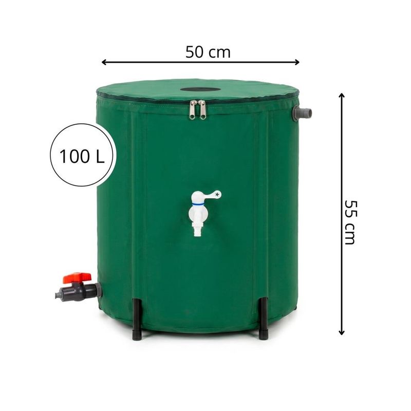Casa si Gradina - Gradinarit si plante - Instalatii si accesorii pentru irigatii - Accesorii irigare - Rezervor pliabil pentru colectarea apei de ploaie, 100 L, PVC 1000D, cu 2 robinete si sistem preaplin, verde - Infinity.ro