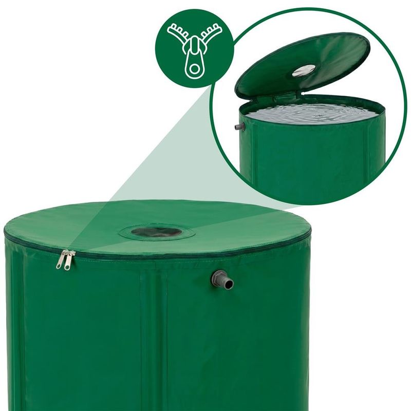 Casa si Gradina - Gradinarit si plante - Instalatii si accesorii pentru irigatii - Accesorii irigare - Rezervor pliabil pentru colectarea apei de ploaie, 100 L, PVC 1000D, cu 2 robinete si sistem preaplin, verde - Infinity.ro