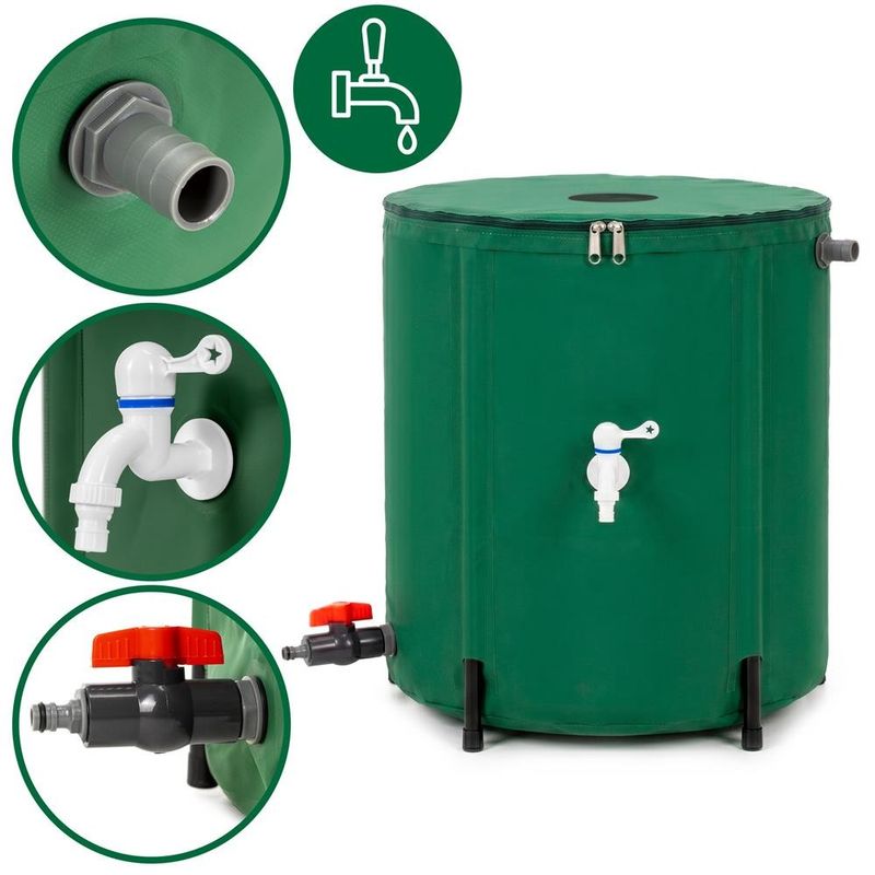 Casa si Gradina - Gradinarit si plante - Instalatii si accesorii pentru irigatii - Accesorii irigare - Rezervor pliabil pentru colectarea apei de ploaie, 100 L, PVC 1000D, cu 2 robinete si sistem preaplin, verde - Infinity.ro
