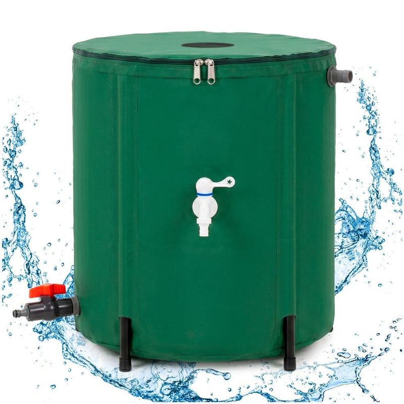 Casa si Gradina - Gradinarit si plante - Instalatii si accesorii pentru irigatii - Accesorii irigare - Rezervor pliabil pentru colectarea apei de ploaie, 100 L, PVC 1000D, cu 2 robinete si sistem preaplin, verde - Infinity.ro