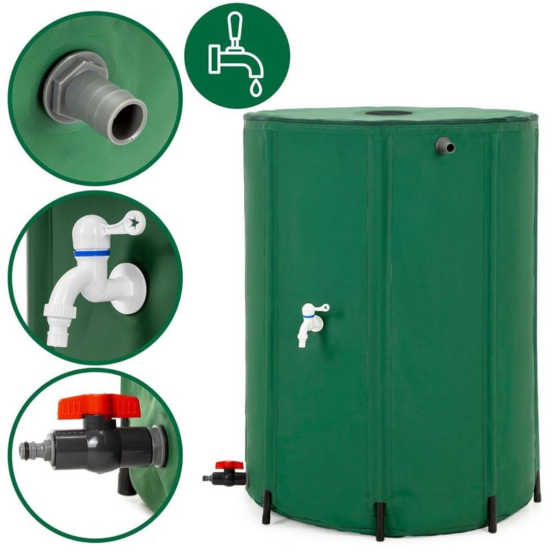 Casa si Gradina - Gradinarit si plante - Instalatii si accesorii pentru irigatii - Accesorii irigare - Rezervor pliabil pentru colectarea apei de ploaie, 500 L, PVC 1000D, cu 2 robinete si sistem preaplin, verde - Infinity.ro