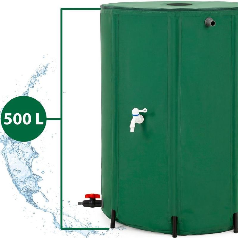 Casa si Gradina - Gradinarit si plante - Instalatii si accesorii pentru irigatii - Accesorii irigare - Rezervor pliabil pentru colectarea apei de ploaie, 500 L, PVC 1000D, cu 2 robinete si sistem preaplin, verde - Infinity.ro