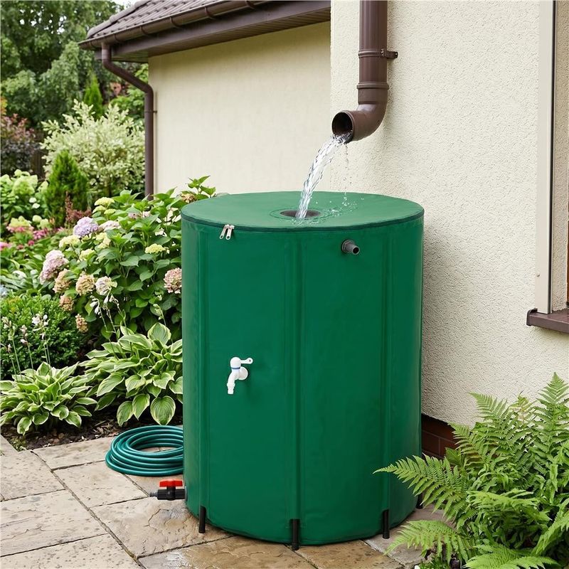 Casa si Gradina - Gradinarit si plante - Instalatii si accesorii pentru irigatii - Accesorii irigare - Rezervor pliabil pentru colectarea apei de ploaie, 500 L, PVC 1000D, cu 2 robinete si sistem preaplin, verde - Infinity.ro