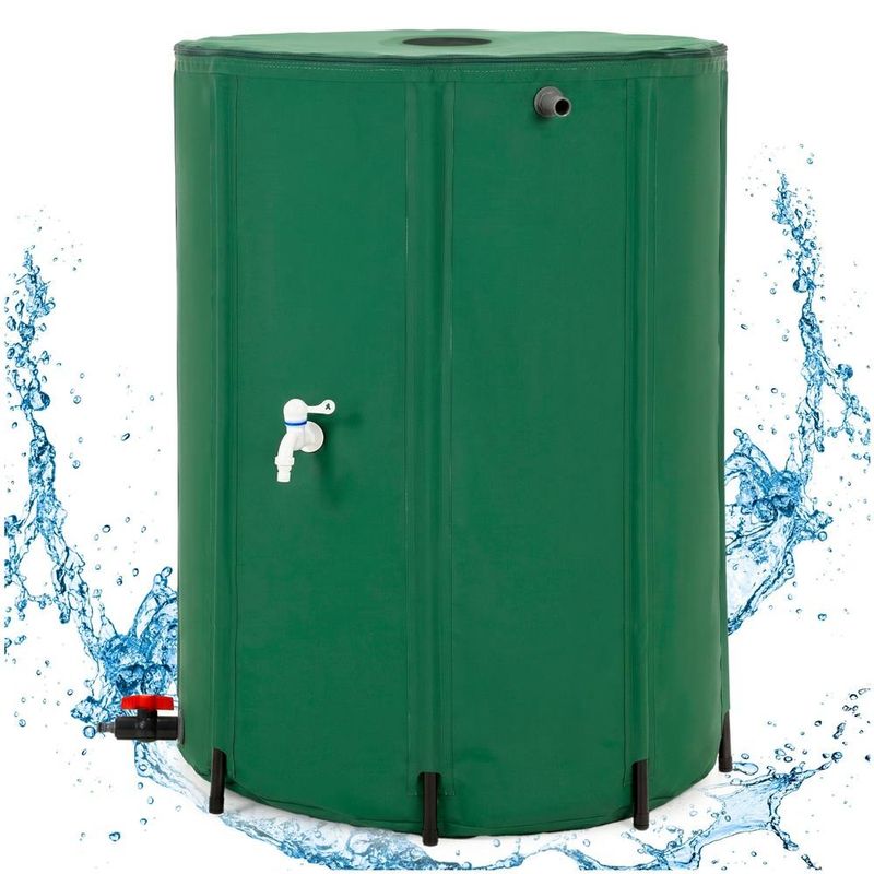 Casa si Gradina - Gradinarit si plante - Instalatii si accesorii pentru irigatii - Accesorii irigare - Rezervor pliabil pentru colectarea apei de ploaie, 500 L, PVC 1000D, cu 2 robinete si sistem preaplin, verde - Infinity.ro