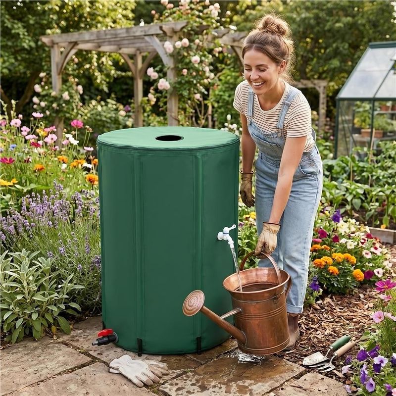 Casa si Gradina - Gradinarit si plante - Instalatii si accesorii pentru irigatii - Accesorii irigare - Rezervor pliabil pentru colectarea apei de ploaie, 500 L, PVC 1000D, cu 2 robinete si sistem preaplin, verde - Infinity.ro