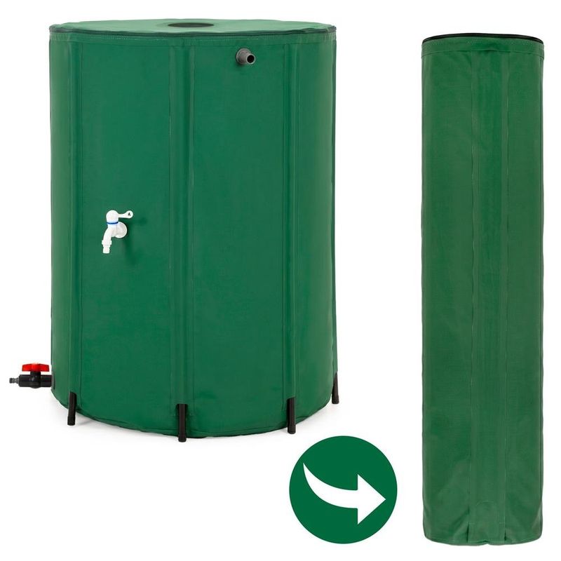 Casa si Gradina - Gradinarit si plante - Instalatii si accesorii pentru irigatii - Accesorii irigare - Rezervor pliabil pentru colectarea apei de ploaie, 500 L, PVC 1000D, cu 2 robinete si sistem preaplin, verde - Infinity.ro