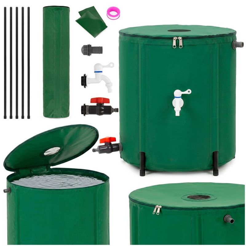 Casa si Gradina - Gradinarit si plante - Instalatii si accesorii pentru irigatii - Accesorii irigare - Rezervor pliabil pentru colectarea apei de ploaie, 100 L, PVC 1000D, cu 2 robinete si sistem preaplin, verde - Infinity.ro