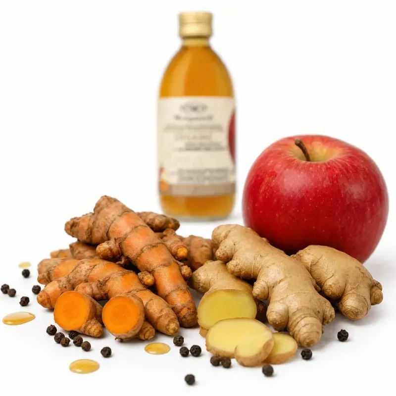 Market - Bacanie - Alimente de baza - Ulei si otet - Otet din cidru de mere cu turmeric, ghimbir si piper negru BIO, 250ml - Infinity.ro